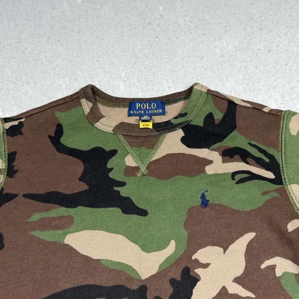 Polo Ralph Lauren Camo Sweater Kids Boys Size Small Green Brown Camouflaged Crew